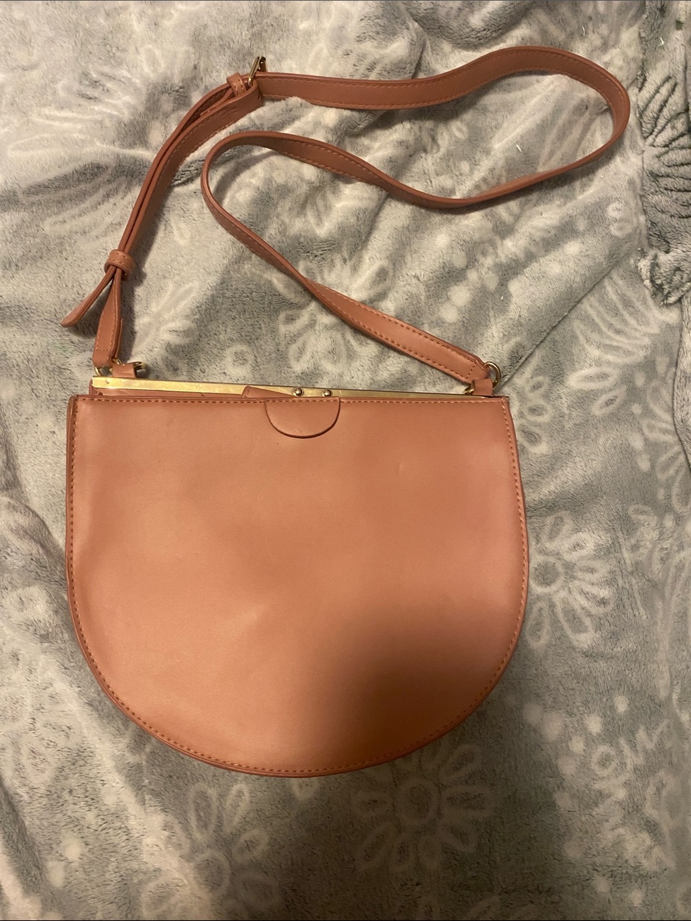 a new day Rose-Tan Half Moon Crossbody Bag with Gold Trim